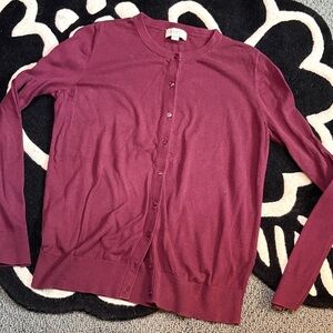 Loft Burgundy Button-Front Cardigan
